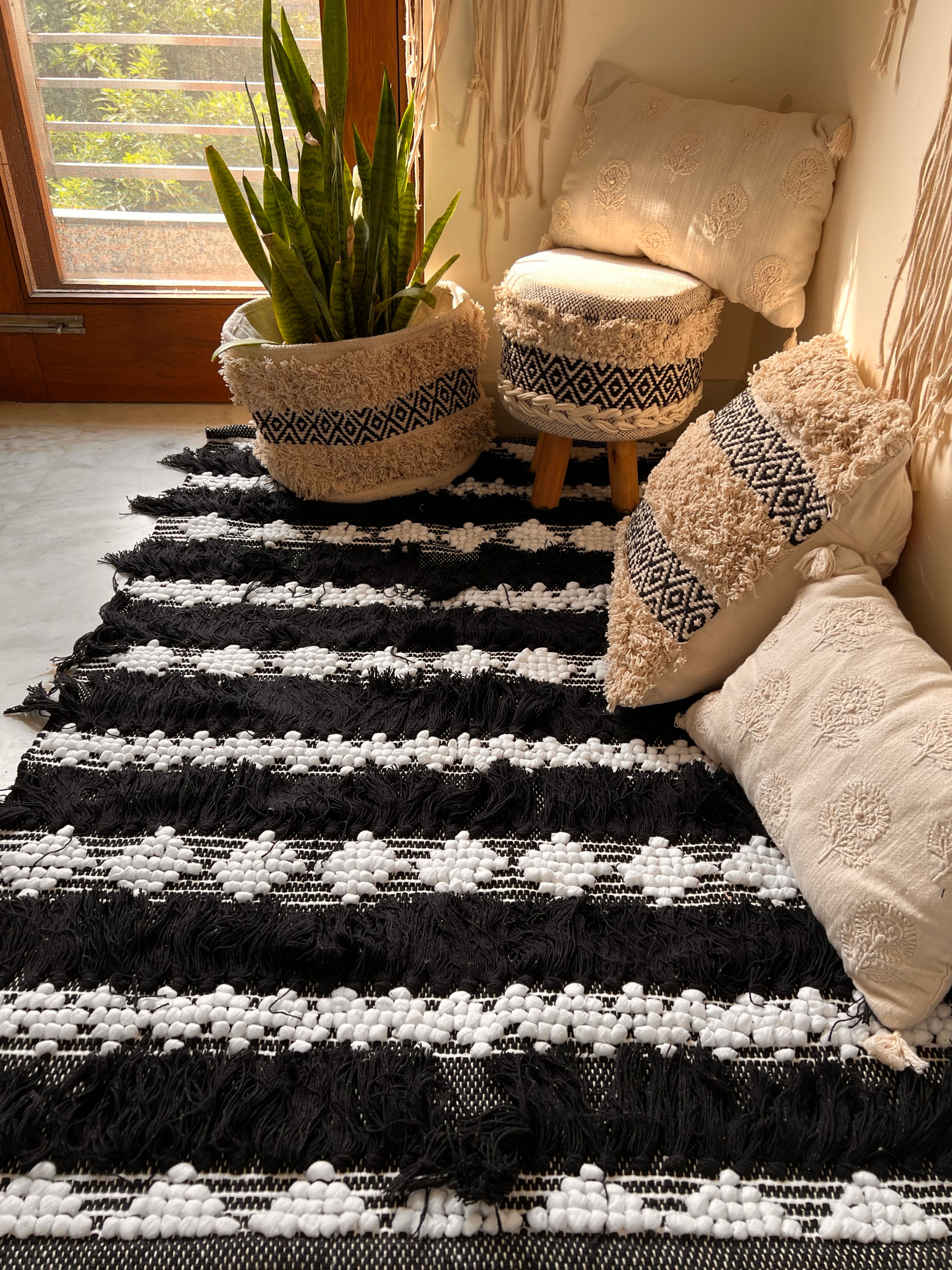Monochrome Macrame Bohemian Rug
