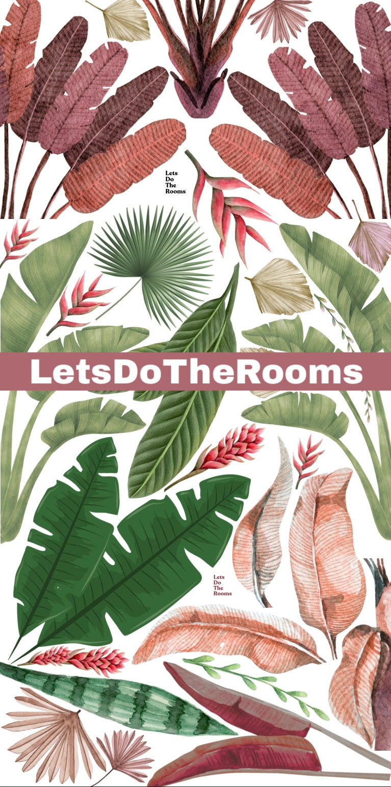 Thumbnail: DIY Watercolor Tropical Leaves Wall Stickers | Berry shade