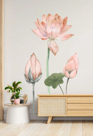 Wall stickers, Wall decals, DIY wall decor, Lotus wall stickers, watercolor wall art, statement wall decor, budget makeover
