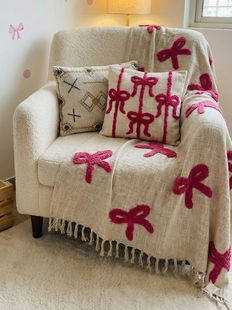Bows and Polka dot wall stickers, Bow tufted throw blanket, Bow tufted cushion covers