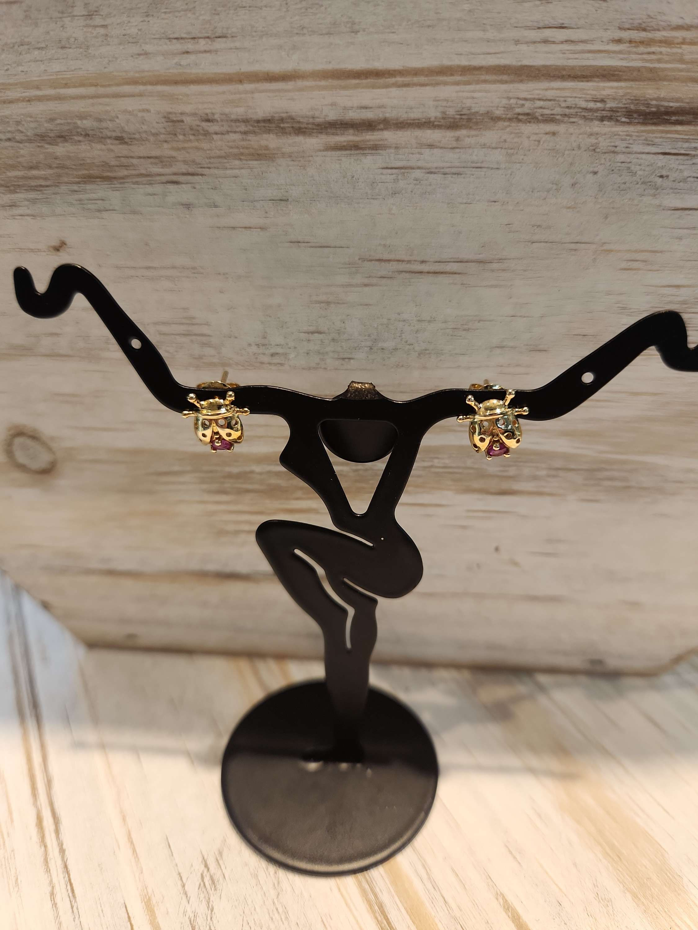 10K Gold. 20CTW Genuine Ruby Lady Bug Earrings 