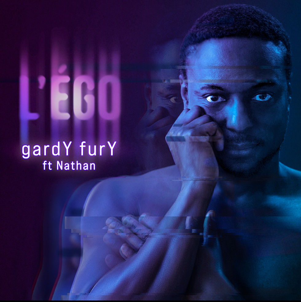 Pochette de single L’ÉGO, ambiance néon violet et bleu