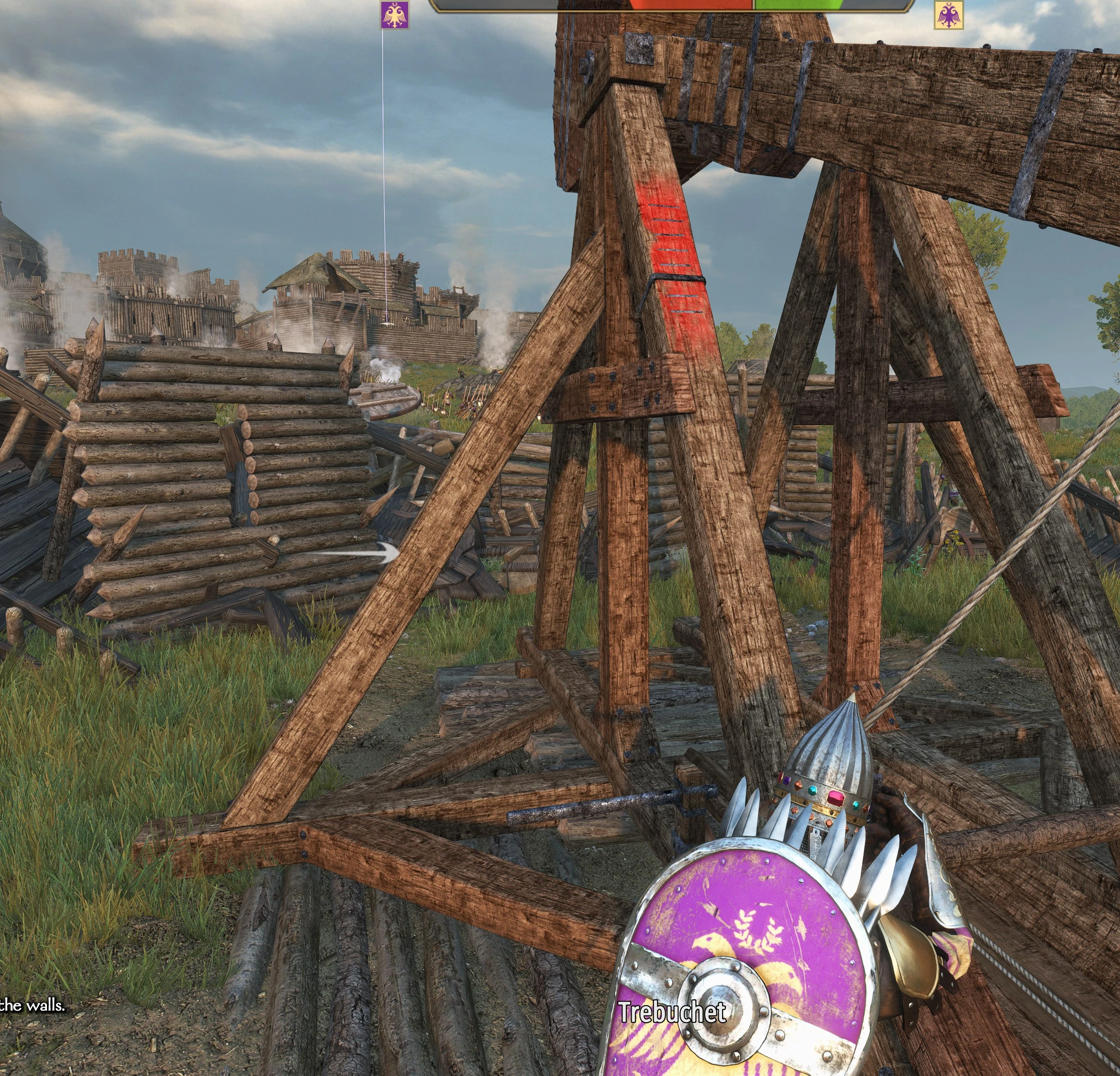 Siege Guide showing a trebuchet’s projected flight path in Bannerlord