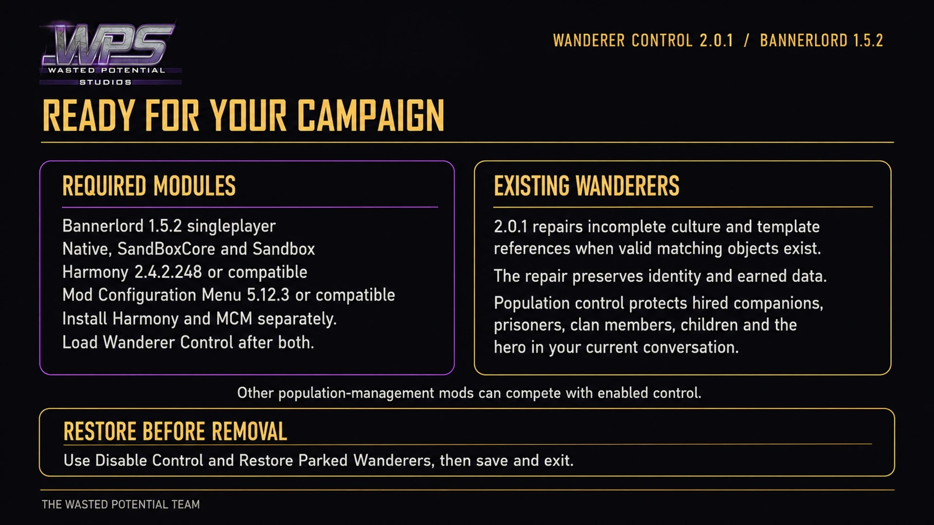 Wanderer Control 2.0.1 - Compatibility