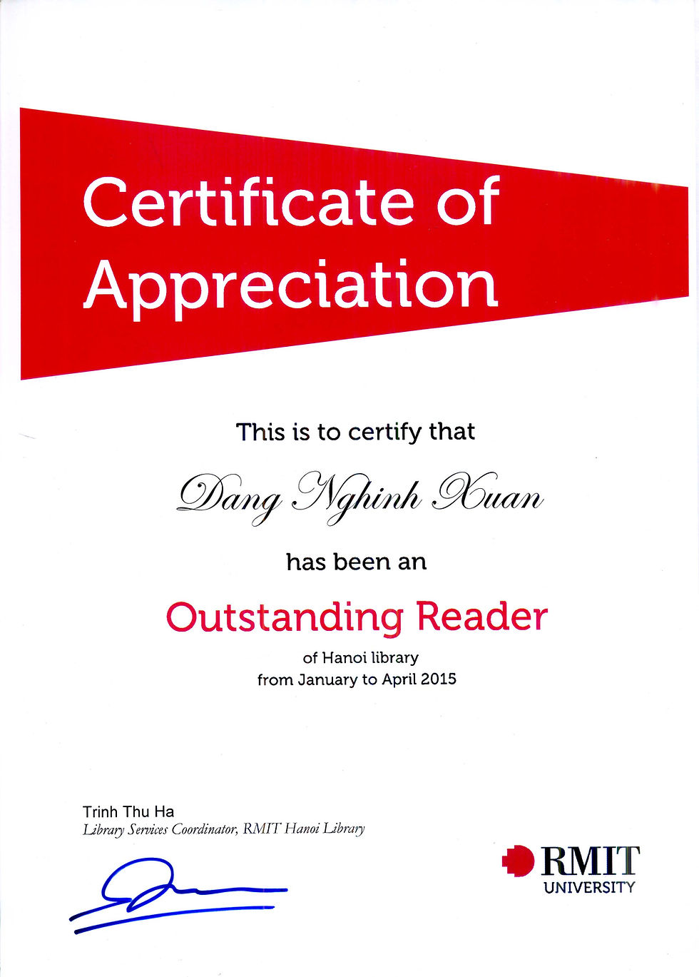 RMIT Library Outstanding Reader 2015