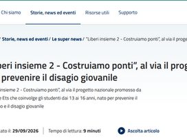 “Liberi insieme 2 - Costruiamo ponti”, al via il progetto per prevenire il disagio giovanile - SuperAbile - 29 09 2026