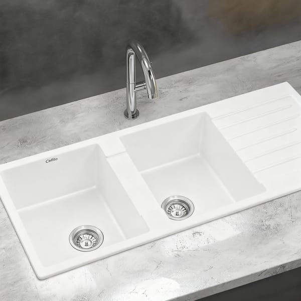 Thumbnail: Cefito Kitchen Sink 116x50cm Granite Stone Sink Double Bowl White