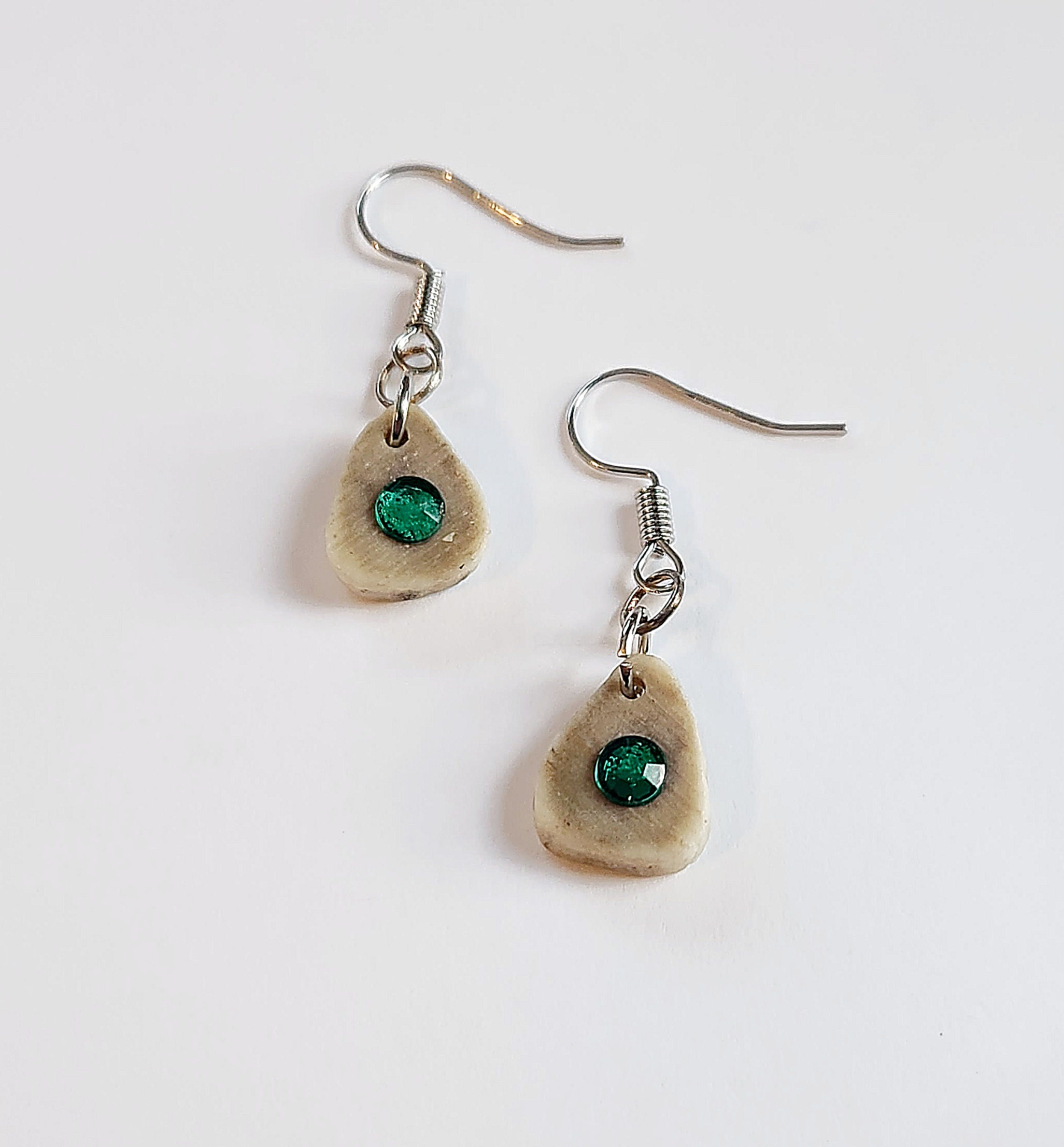 CLEARANCE- Deer Antler with Green Accent Dangle Earrings