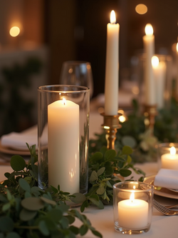 modern wedding decorations with greenery and candlelight