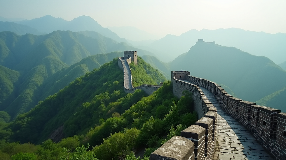 Eye-level view of the Great Wall winding over green hills