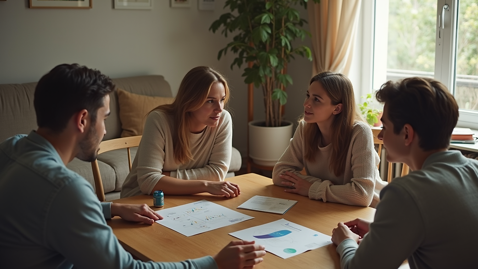 high angle view of a family having a calm discussion at home