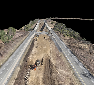 An image of a 3D mapping model of ongoing construction on Interstate I-80 in Northern Pennsylvania. 