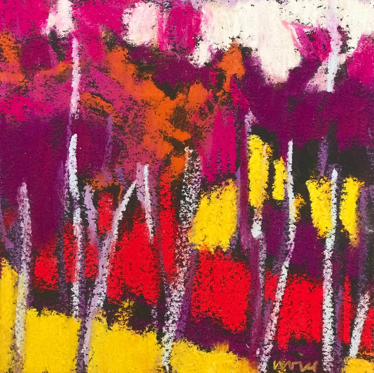 Marshall Noice | Birch, Dogwoods Sketch | Pastel | 9.75x9.75" framed size | 800.