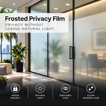 Frosted privacy window film on residential glass doors providing privacy while allowing natural light into a Miami home