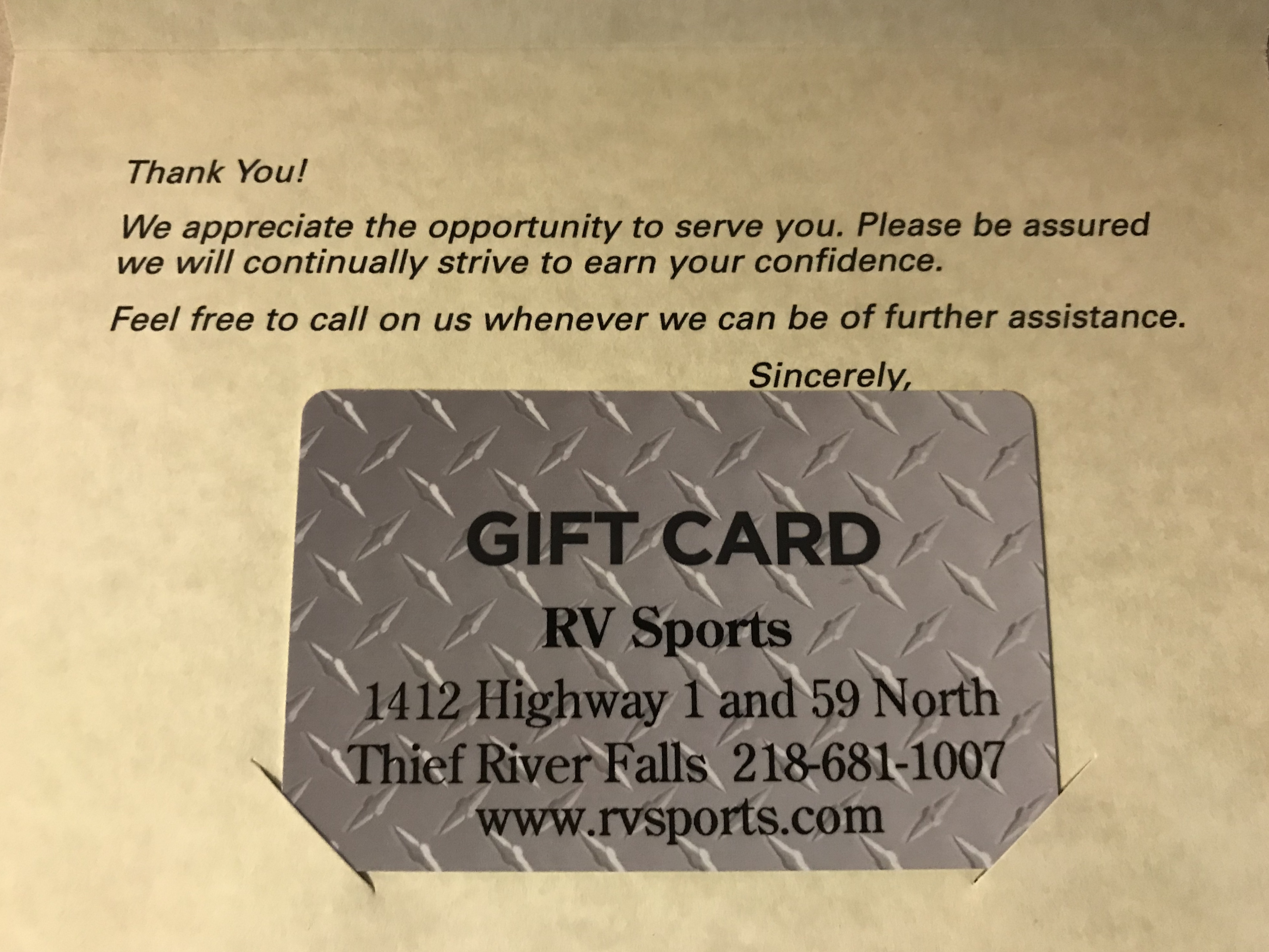 $25 RV Sports Gift Card