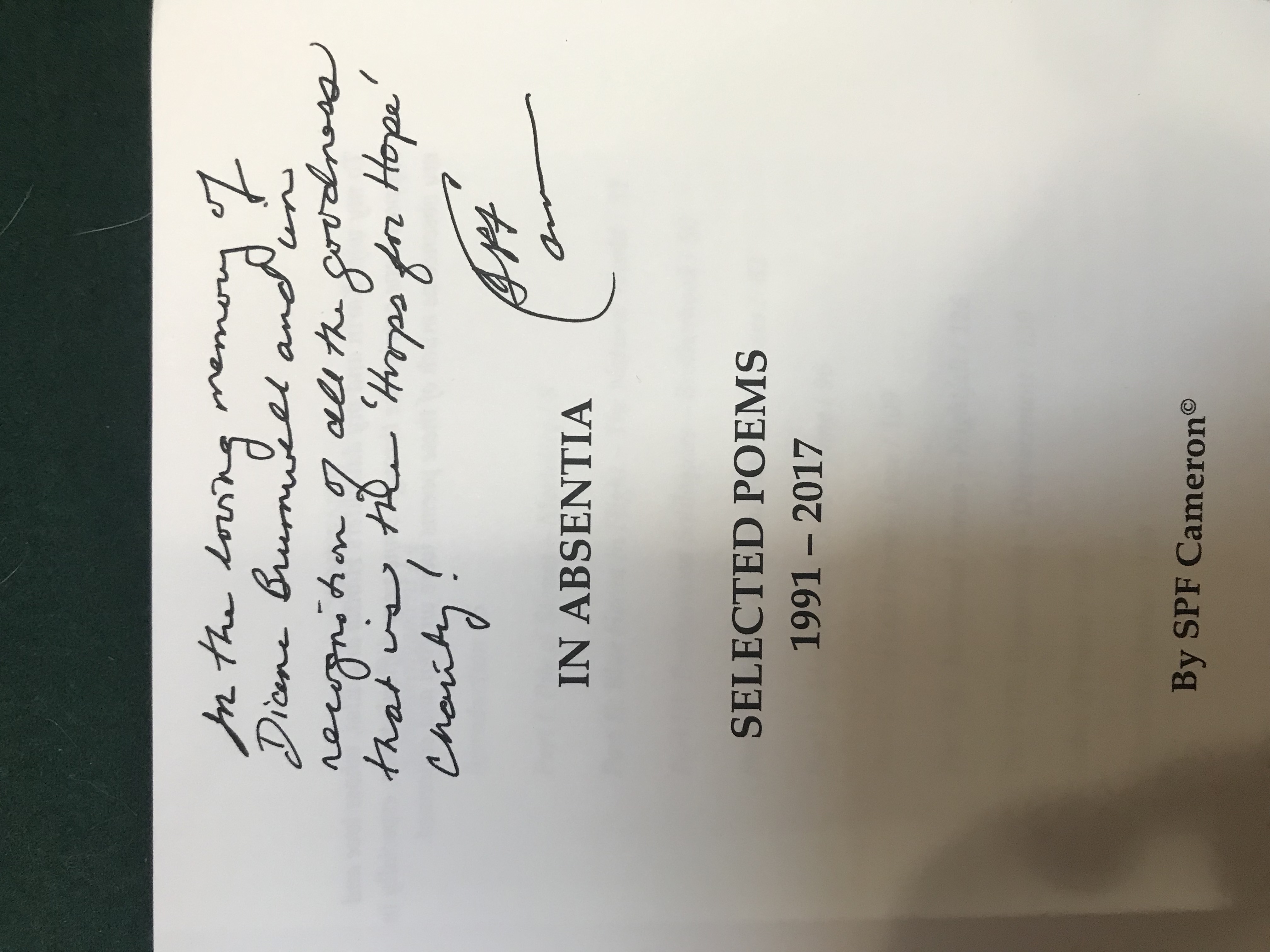 Inscription in Scott Cameron Books