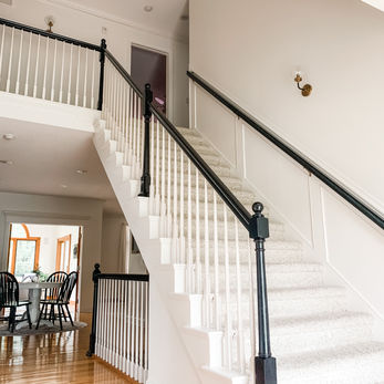 Main Entry Reveal - Painted Trim, Wainscoting and Stair Railing!