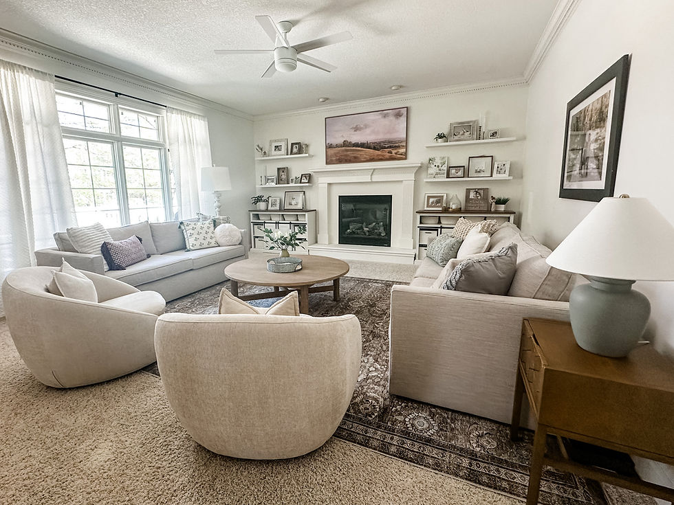 living room with new furniture and pillows