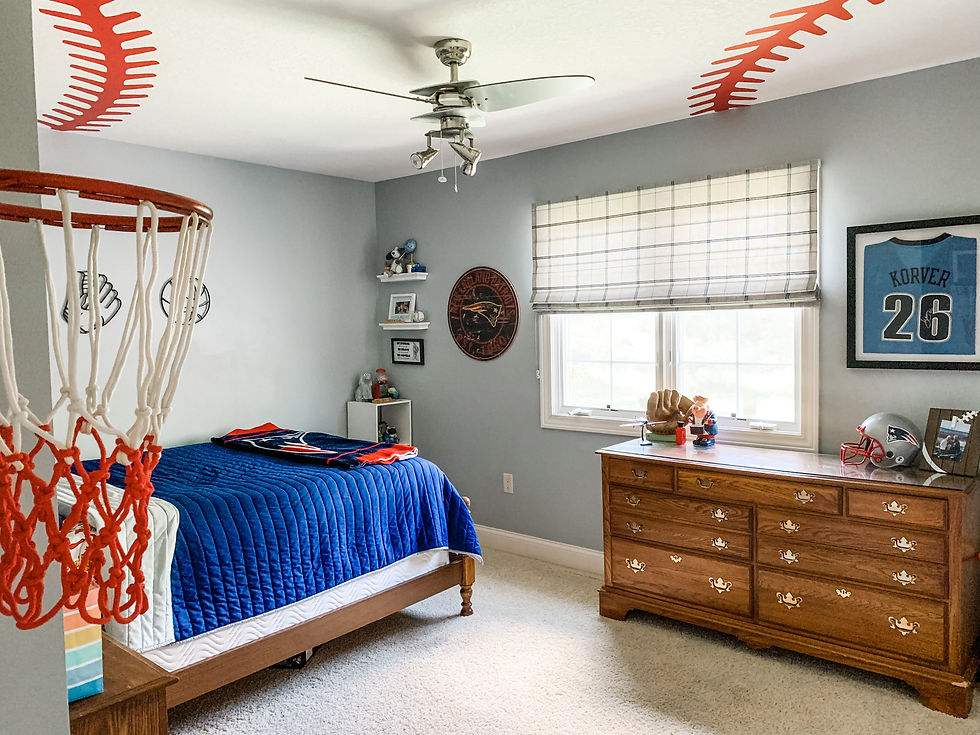 Blue boy sports room window treatment