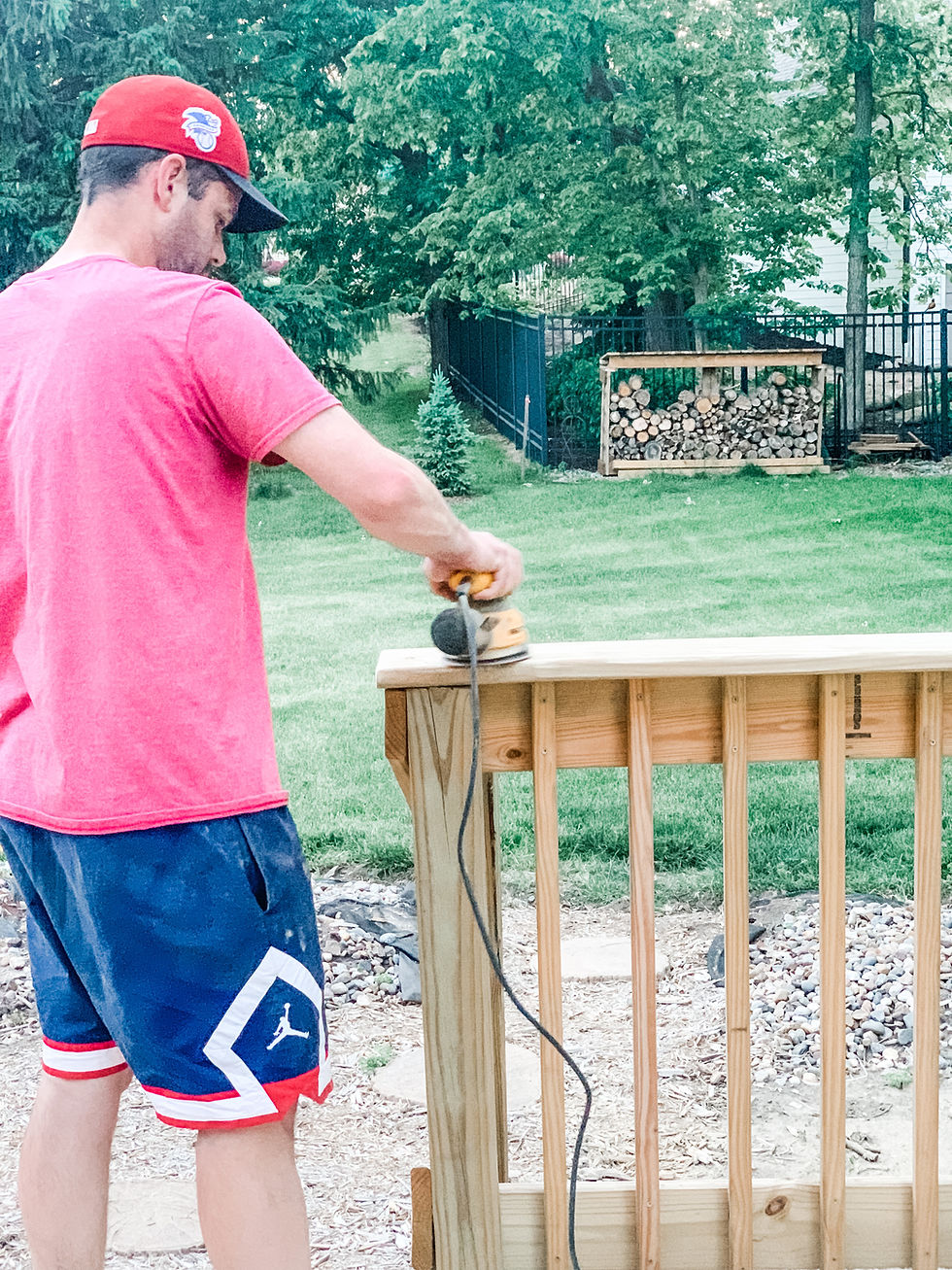 zach sanding the deck