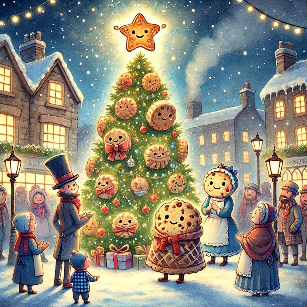 Lit up Christmas tree at night