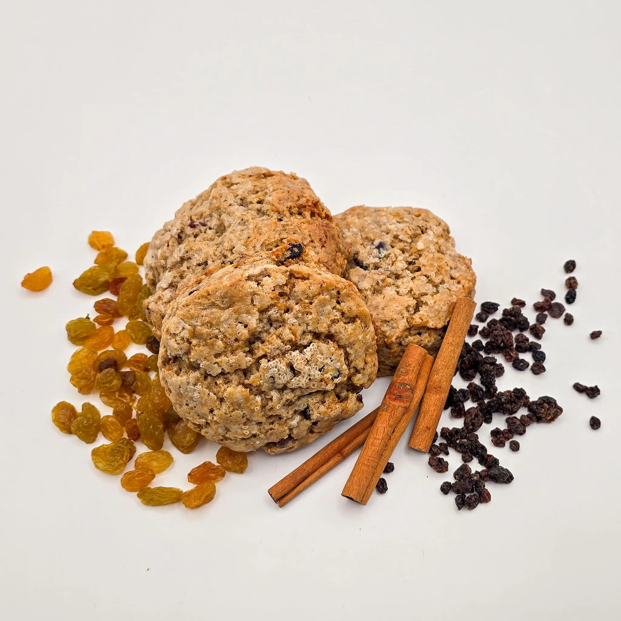 Traditional scone made with golden raisins and currants