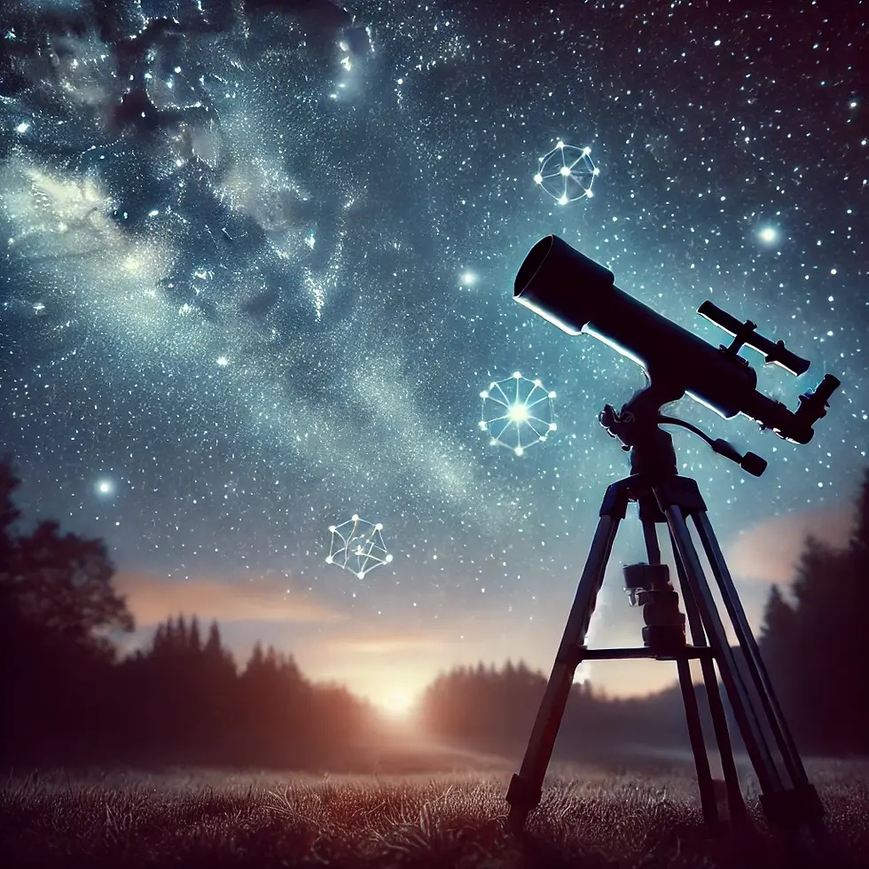 A starry night sky with a telescope, peering into the heavens