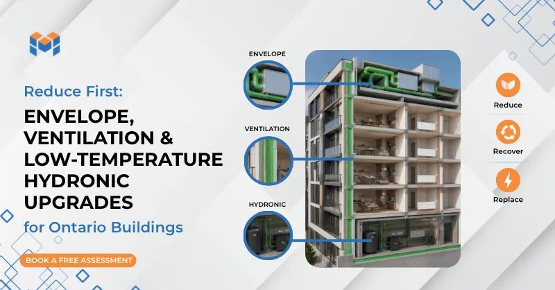 Envelope, ventilation and low-temperature hydronic upgrades that reduce building energy load in Ontario