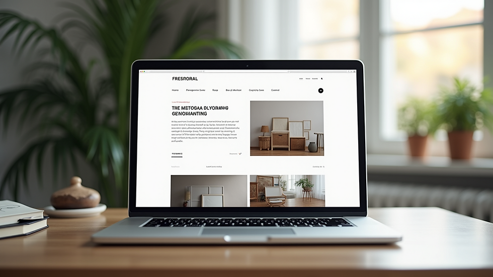 Wide angle view of a minimalist blog layout on a laptop screen