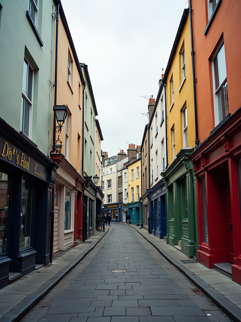 The vibrant streets of Dublin featuring historic architecture and a lively atmosphere.