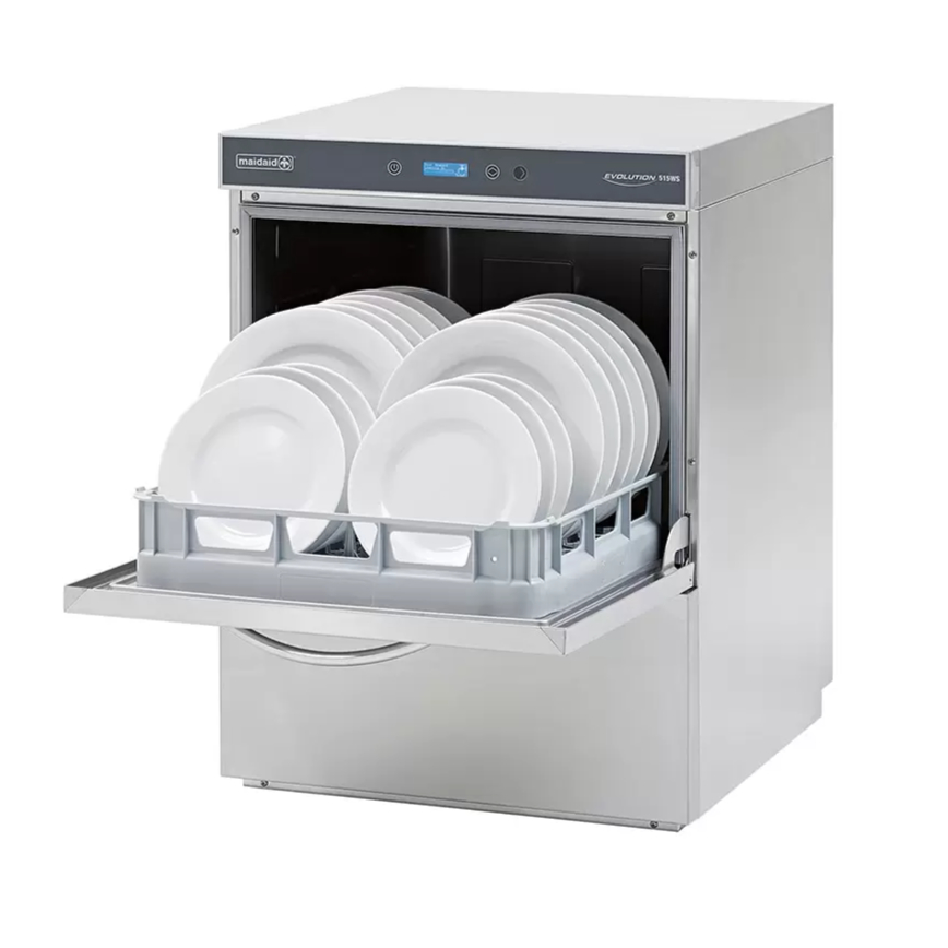 Commercial dishwasher with plates inside