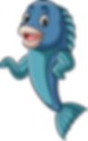Cartoon blue fish smiling and waving, Kevin Anderson Fish, delivery in Edinburgh and Glasgow.
