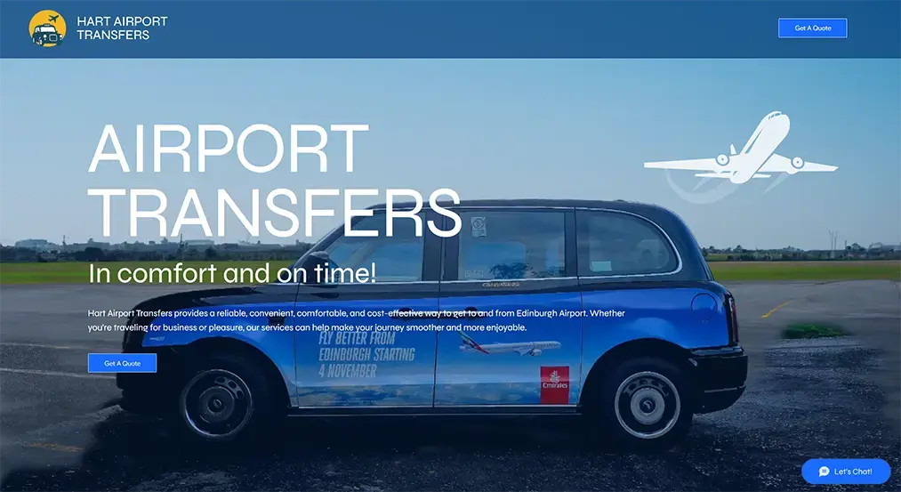 Airport transfer website design for Hart Airport Transfers Edinburgh by Power On Web Design