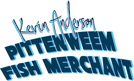 Kevin Anderson, Pittenweem Fish Merchant logo in light and dark blue