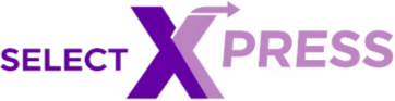 Select Xpress logo with purple X and text