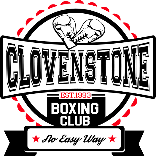 Clovenstone Boxing Club logo, featuring crossed boxing gloves, "Est. 1993", and the tagline "No Easy Way".