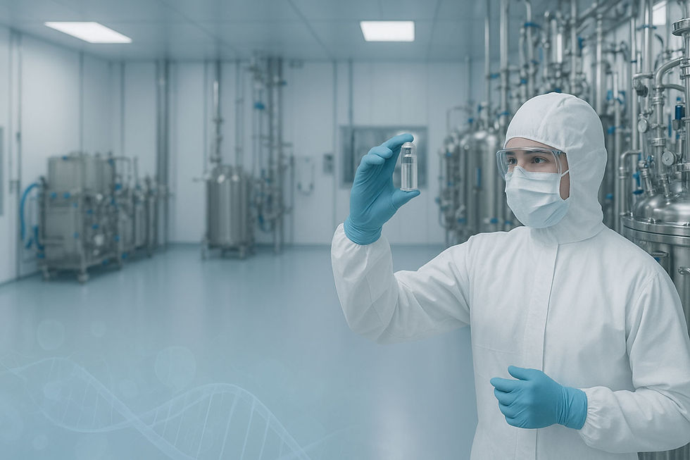 Scientist inspecting sample in cleanroom lab