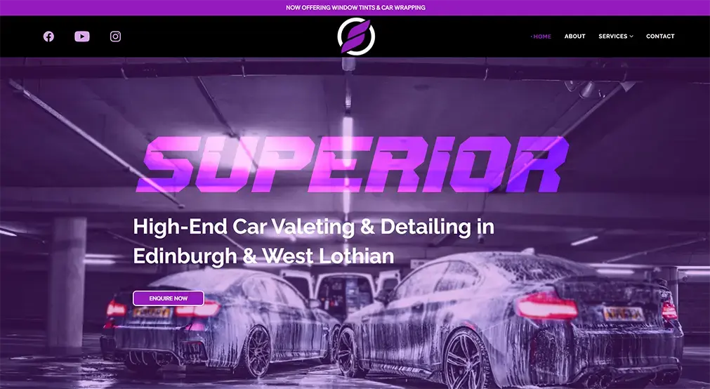 Car valet and detailing website design for Superior Valet Livingston by Power On Web Design