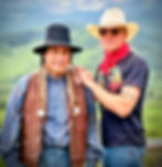 Director Raen LeVell with Mo Brings Plenty on the Western film set of Buffalo Daze.