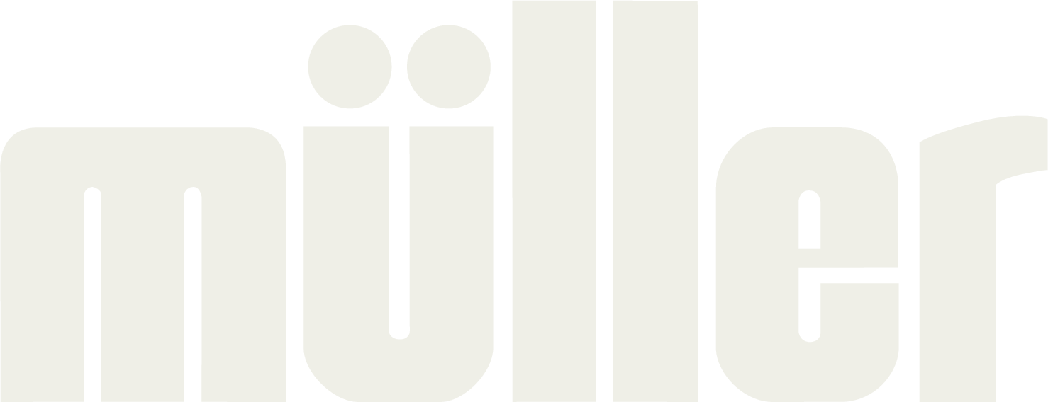 Logo of Müller, a leading dairy and food products brand, representing our collaboration in delivering high-quality yogurt and other dairy products