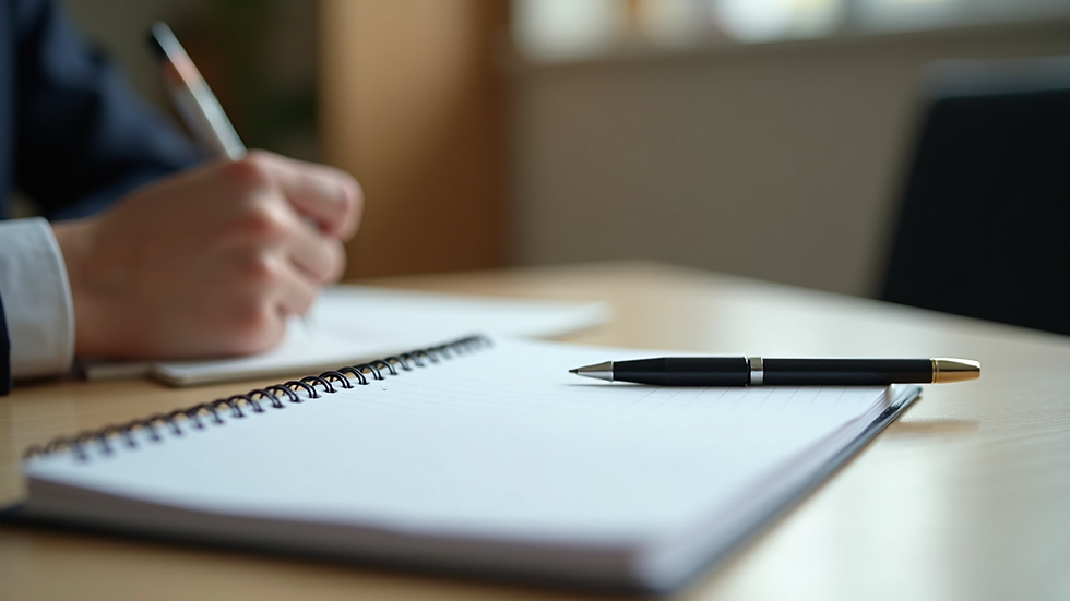 Close-up view of a notebook and pen on a table during a therapy session