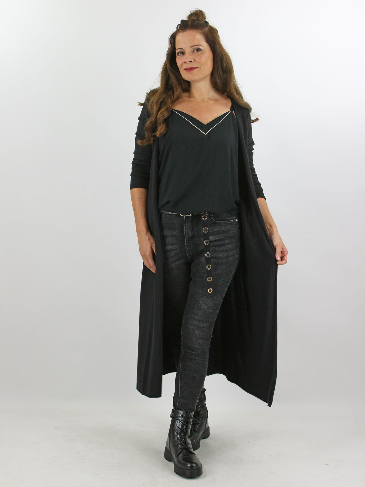 extra lang zwart dames vest black just black