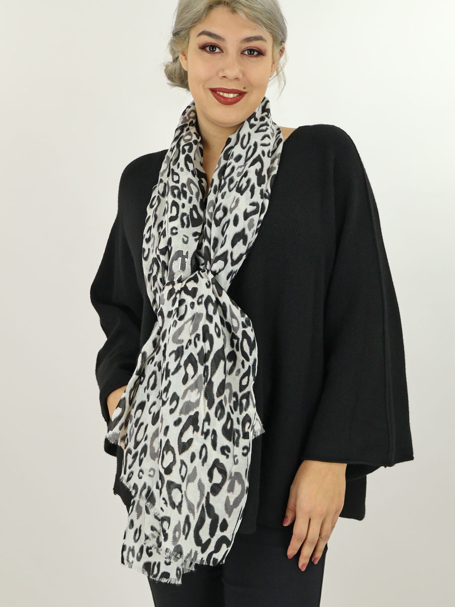 Sjaal met tijger print grijs zwart zilver lang dames webshop black just black