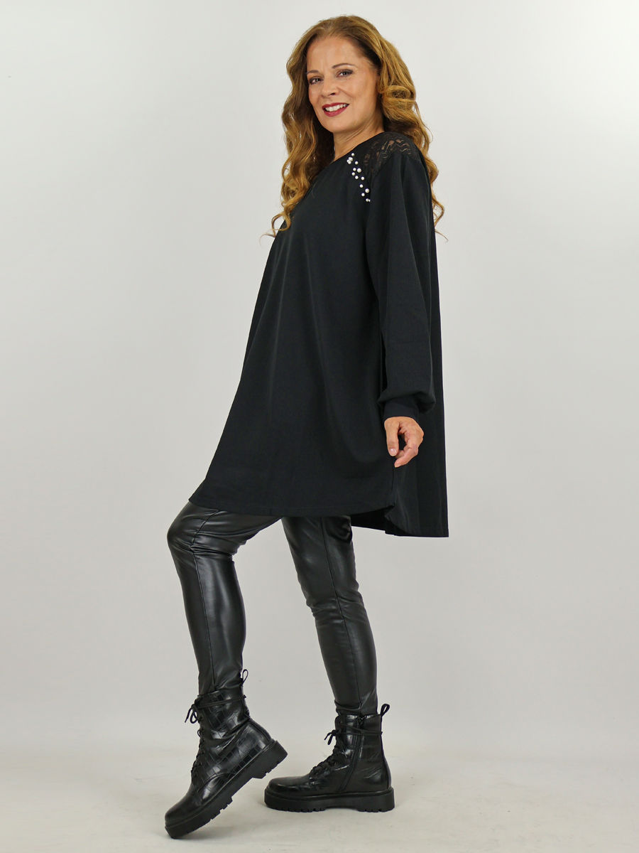 zwarte sweater met parels maatje meer dames webshop black just black