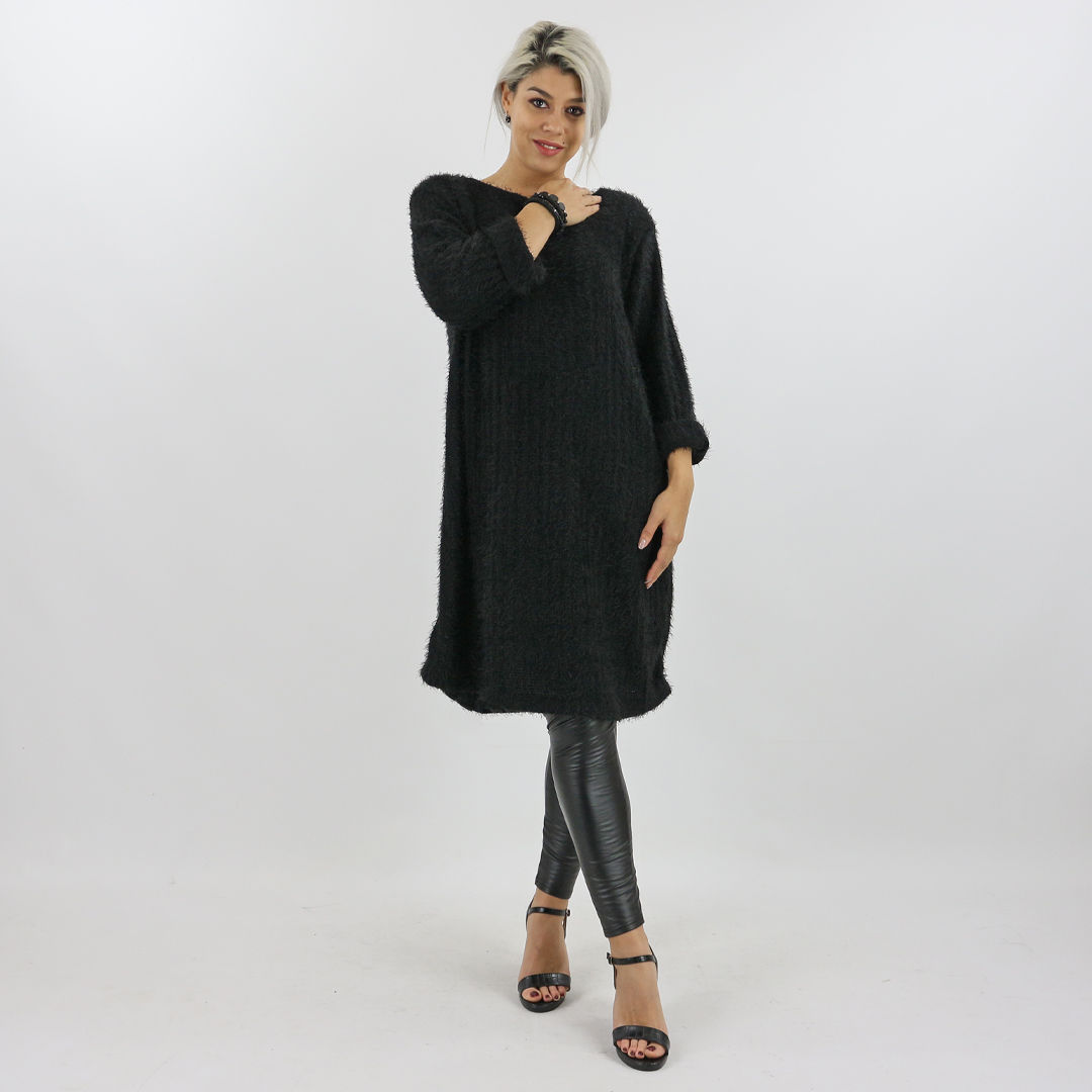 Zwarte harige jurk plus size Black just black Noreen