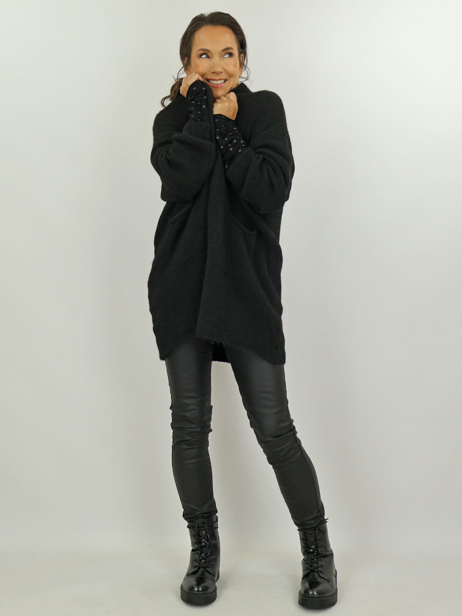 Zwart lang vest maatje meer dames webshop black just black