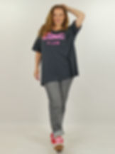 Antraciet T-shirt met fluo print korte mouw maatje meer dames webshop black just black