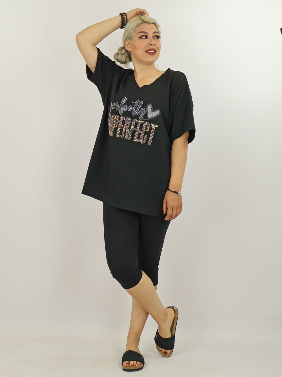 Zwart T-shirt met print korte mouw maatje meer dames webshop black just black