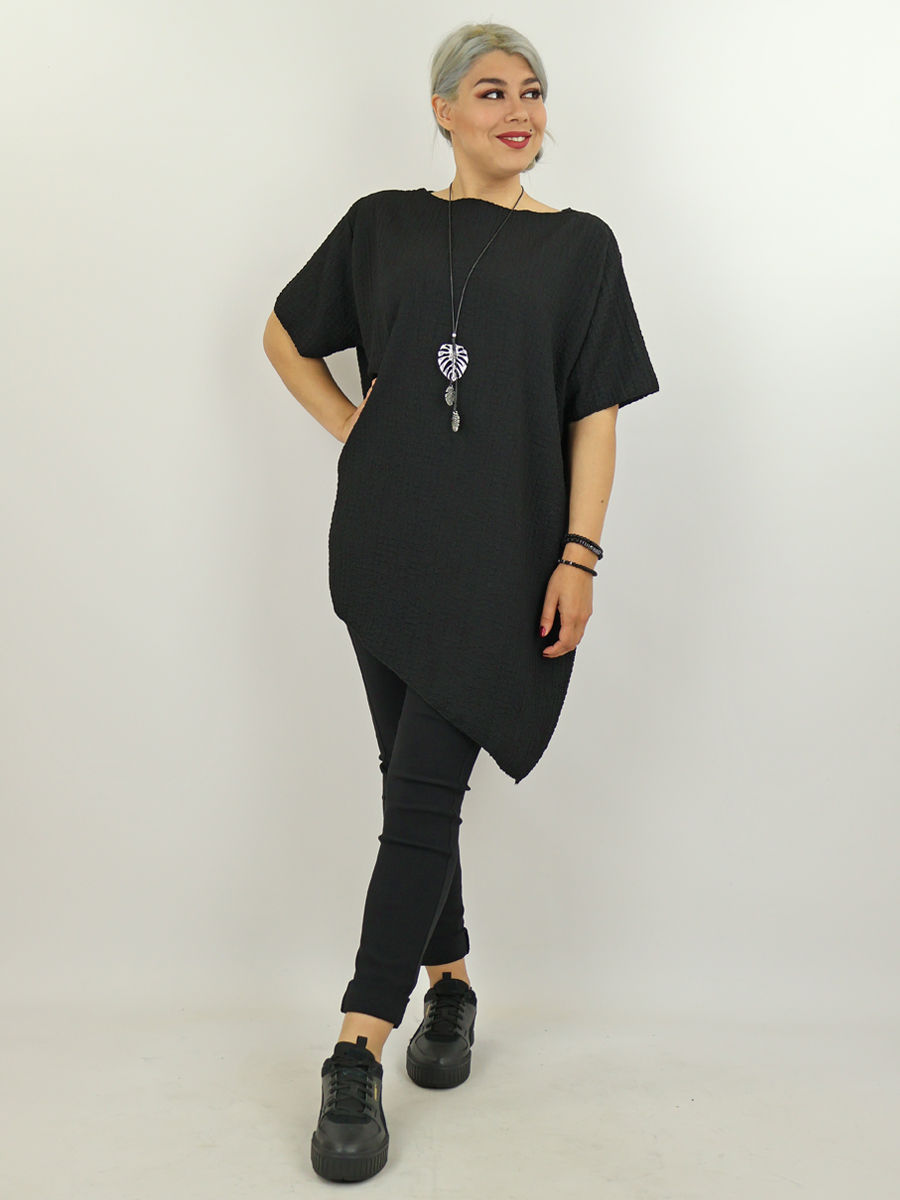 Zwarte a symmetrische top met korte mouwen maatje meer webshop black just black