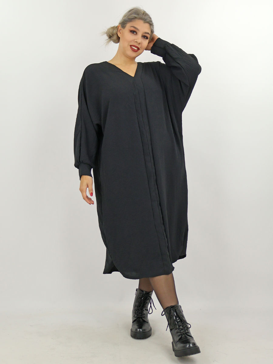 zwarte lange wijde jurk maatje meer dames webshop black just black